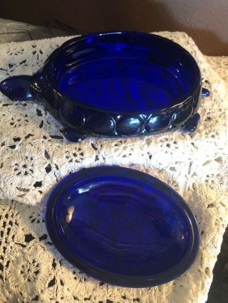 Vintage Cobalt Blue Glass Turtle Candy Dish /Trinket Box with Lid 3