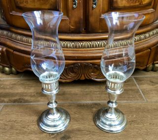 Vintage Pair S.  Kirk & Son Etched Sterling Silver Candlestick Holders W/ Covers