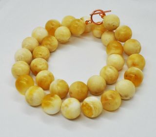 76.  10g 33bead Antique Formed White Boney Baltic Amber Butterscotch Bead Necklace