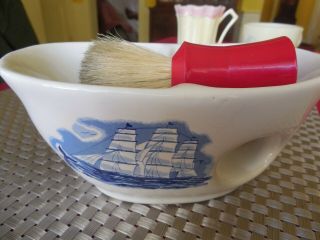 Vintage Mohawk Glazed Ceramic Shaving Mug Sailing Ship W/ Brush