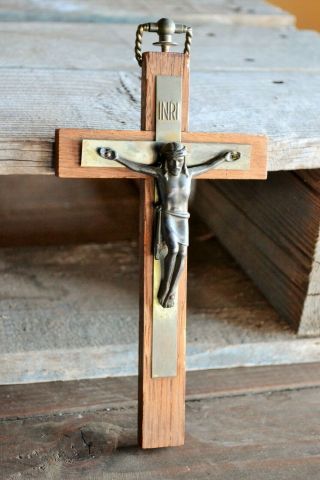 Vintage Wood & Metal Cross,  Made In Germany,  4 " X 7 "