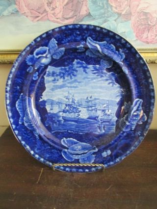 Antique Staffordshire Wood & Son Burslem England Dark Blue Historical Plate 10 "