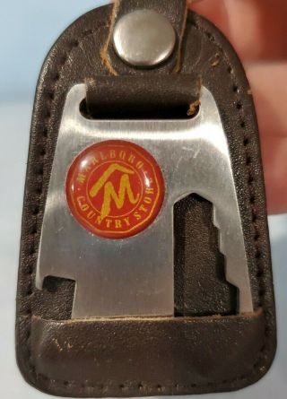 KEYCHAIN: MARLBORO Country Store with Bottle Opener brown leather,  snaps VTG 2