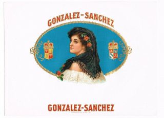 Cigar Box Label Vintage C1920s Tampa Florida Gonzalez Sanchez Lady Veil