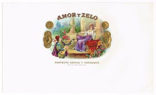 Cigar Box Label Vintage C1930s Tampa Florida Amor Y Zelo Lute Romance