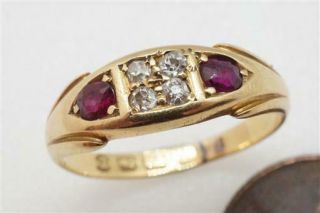 Lovely Antique English 18k Gold Ruby Diamond Ring C1899