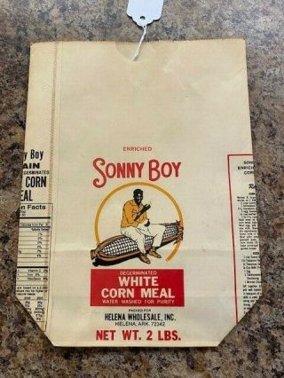 Vintage Sonny Boy White Corn Meal Bag Sack 2 Lbs