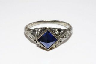 $2,  000 1.  35ct Antique Art Deco Natural Blue Sapphire & Diamond Ring 18k Gold