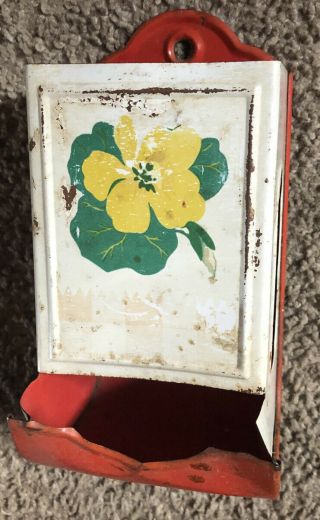 Vintage Tin Floral Metal Wall Mount Match Box Holder Dispenser 6.  25 X 3.  5 "