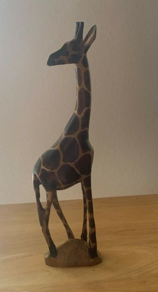 Vintage 12 " Hand Carved Wooden Giraffe - Solid Wood - Made In Kenya