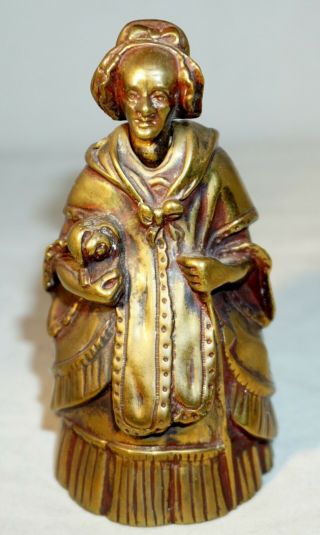 Antique Vtg Victorian Brass/bronze Figural Nodder Bell - Woman Lady With Dog