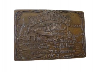 Vintage Jack Daniels Brass Belt Buckle Sour Whisky Mask 1904 St Louis Expo G3