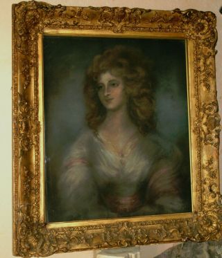 Large 19th Cent.  Regency Portrait Study Of A Young Lady Antique Pastel Painting