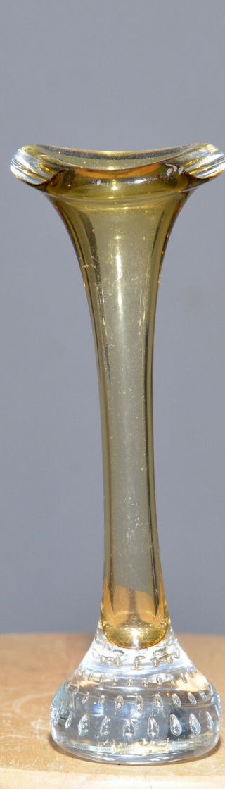 Vintage Amber/topaz Controlled Bubble Erickson Bud Vase Tall