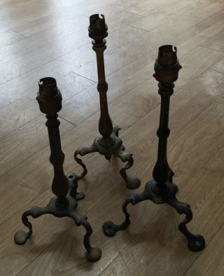 Group Of 3 Antique Arts & Crafts Brass Pullman Lamps