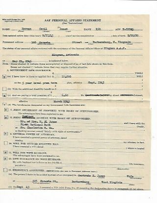c1 - Vintage WWII 1943 AAF Army Air Force PARKERSBURG WV Soldier Offical Papers 2