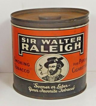 Vintage Sir Walter Raleigh Smoking Tobacco Tin Can - Brown & Williamson