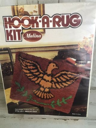 Vintage Malina Hook A Rug Kit American Eagle 20 X 27 Inches Made In Usa