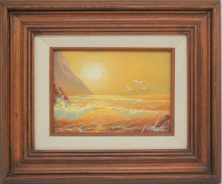Vintage Oil Painting Seascape Wave Sunset Framed Signed