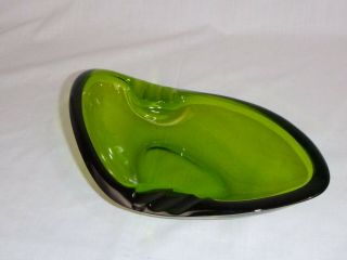 Vtg Mid Century Modern Green Glass Amoeba Boomerang Ashtray Le Smith Simplicity