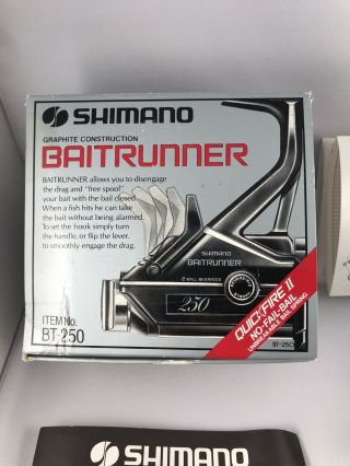 Vintage Shimano Baitrunner Bt - 250 Graphite Spinning Reel & Papers
