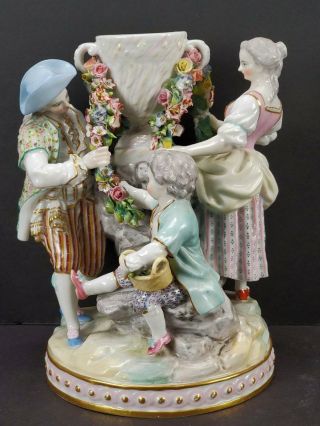 Antique Meissen Porcelain Figural Group,  Urn W/ Garland