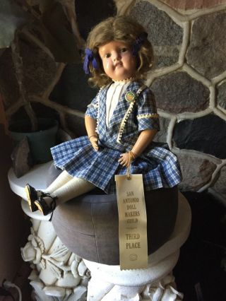 Antique 19” Inch Schoenhut Wood Doll Dolly Paint Wig