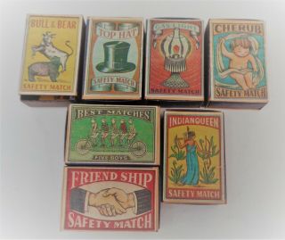 7 Vintage Safety Match Boxes Empty 3/4 " By 1 1 /2 " By 2 1/4 "
