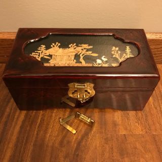 Vintage Chinese Asian Hand Crafted Cork Diorama Jewelry Box Lock And Key