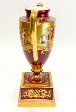 Royal Vienna Hand Painted Porcelain Double Handled Urn,  circa 1920 2
