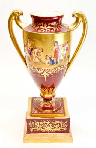 Royal Vienna Hand Painted Porcelain Double Handled Urn,  circa 1920 3