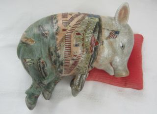 Vintage Chinese Ceramic Porcelain Hand Painted Sleeping Pig Figure Feng Shui
