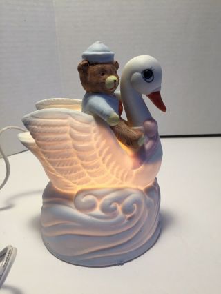 Vintage Ceramic Porcelain Swan Duck Electric W/teddy Bear Night Light Baby Lamp