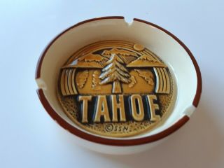 Vintage Lake Tahoe Ashtray Trinket Tray Dish Ceramic Raised Logo Pine Tree