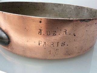 Antique Copper Saute Pan Tin Lined James De Rothschild Paris 15 No Dehillerin