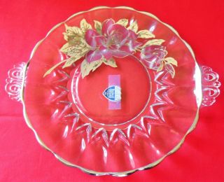 Vintage Rockwell Sterling Silver Overlay Glass Serving Platter Wild Rose