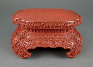 Antique Chinese Carved Wood Cinnabar Lacquer Stand For Vase Or Jade Object