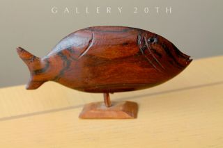 Mid Century Modern Rosewood Fish Sculpture Art Atomic Hans Wegner Wood 50 
