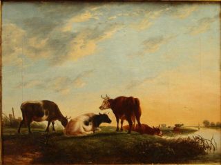 C1850 Cattle Watering Thomas Sidney Cooper 1803 - 1902 Circle Antique Oil Painting