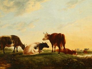c1850 CATTLE WATERING THOMAS SIDNEY COOPER 1803 - 1902 circle Antique Oil Painting 3