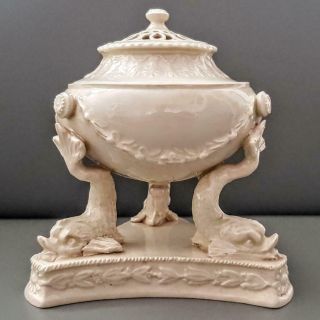 Antique 18th Century Leeds Ware Pottery Creamware Dolphin Potporri Vase C1790
