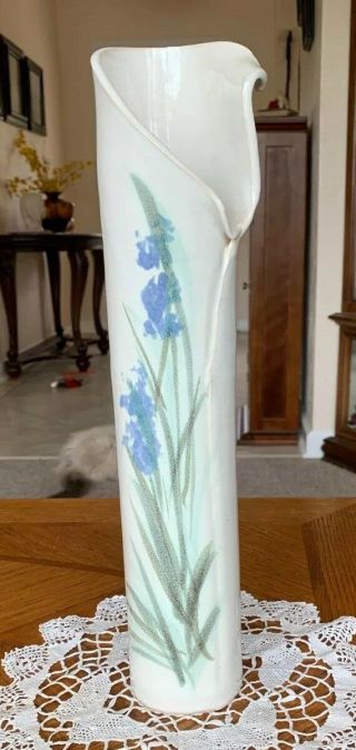 Vintage Midcentury Modern Stoneware Studio Art Pottery Vase 14”tall,  Signed