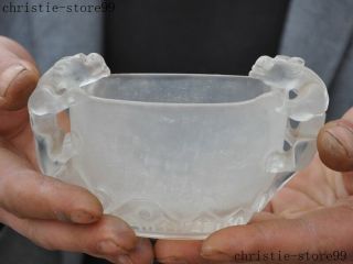 Rare Chinese Natural Crystal Hand Carve Dragon Pixiu Statue Goblet Wineglass Cup