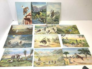Vintage Artist Signed Postcards 12 By L H Larsen Western 1 Posted Copyright 1939