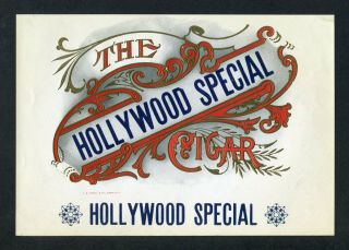 Old Hollywood Special Cigar Label - Gold Trim,  The Hollywood Special