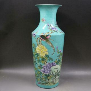 Rare Chinese Qing Famille Rose Porcelain Flowers Bird Vase