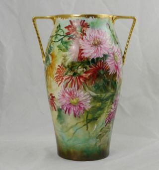 Antique T&v Limoges Tressemann & Vogt Hand Painted Vase 11 " Artist Signed France