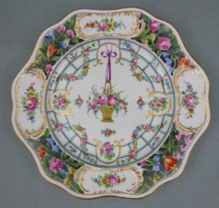 Antique Carl Thieme Dresden Reticulated Hand Painted Flowers & Birds Plate
