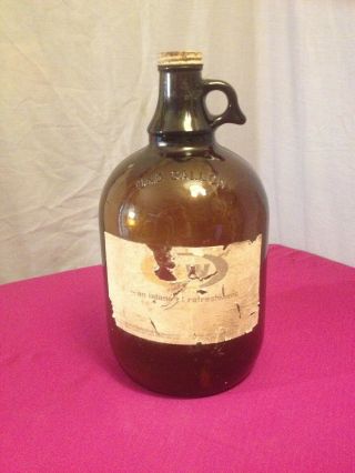 Vintage A&w Root Beer 1 Gallon Jug Brown Glass Bottle Metal Lid Amber