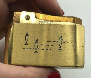 Chelsea Made In Japan Fish Cigarette Lighter Collectible Vintage Antique Gold